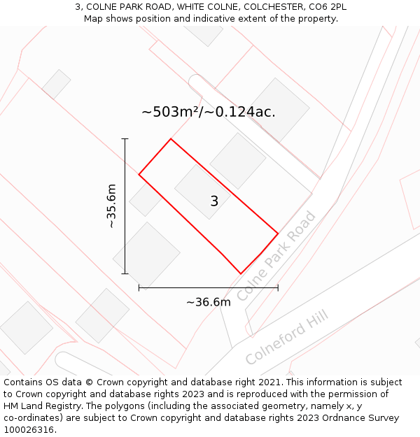 3, COLNE PARK ROAD, WHITE COLNE, COLCHESTER, CO6 2PL: Plot and title map