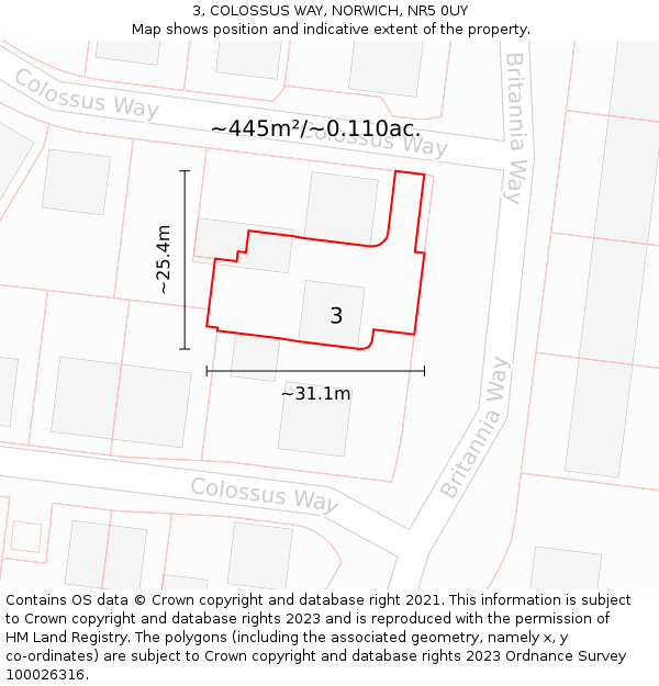 3, COLOSSUS WAY, NORWICH, NR5 0UY: Plot and title map