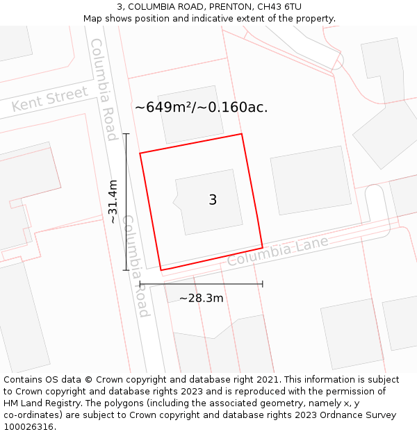 3, COLUMBIA ROAD, PRENTON, CH43 6TU: Plot and title map