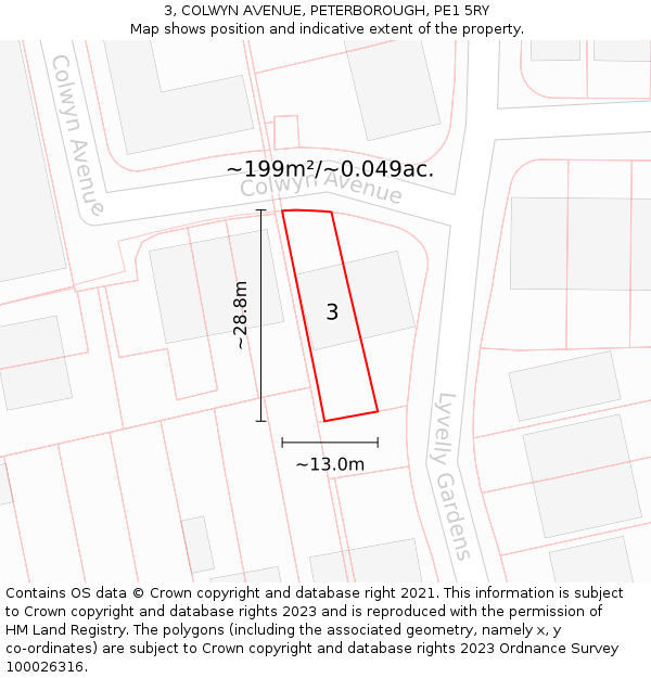 3, COLWYN AVENUE, PETERBOROUGH, PE1 5RY: Plot and title map