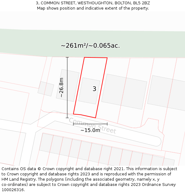 3, COMMON STREET, WESTHOUGHTON, BOLTON, BL5 2BZ: Plot and title map