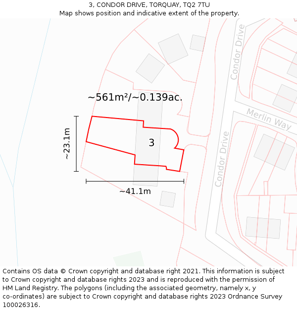 3, CONDOR DRIVE, TORQUAY, TQ2 7TU: Plot and title map