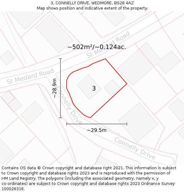 3, CONNELLY DRIVE, WEDMORE, BS28 4AZ: Plot and title map