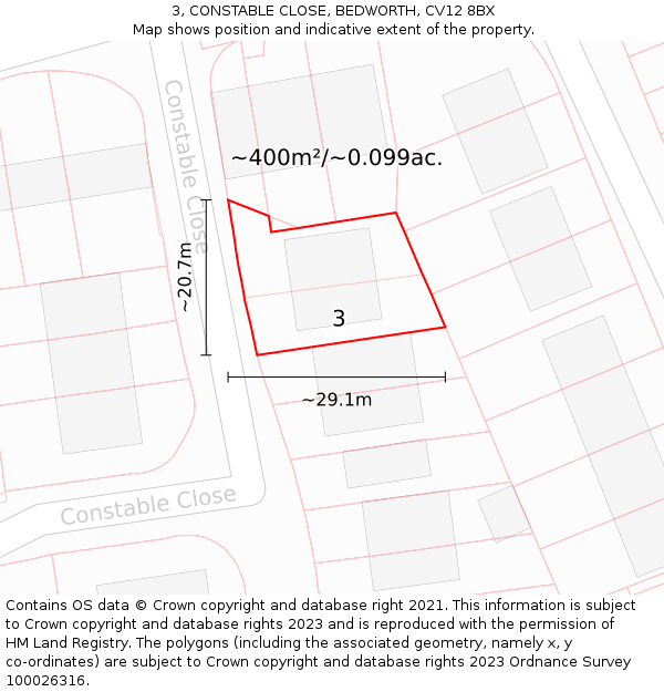 3, CONSTABLE CLOSE, BEDWORTH, CV12 8BX: Plot and title map