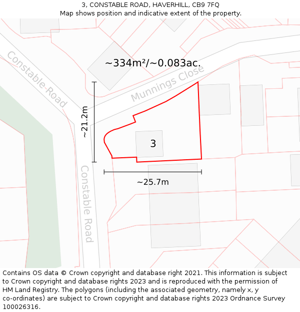 3, CONSTABLE ROAD, HAVERHILL, CB9 7FQ: Plot and title map