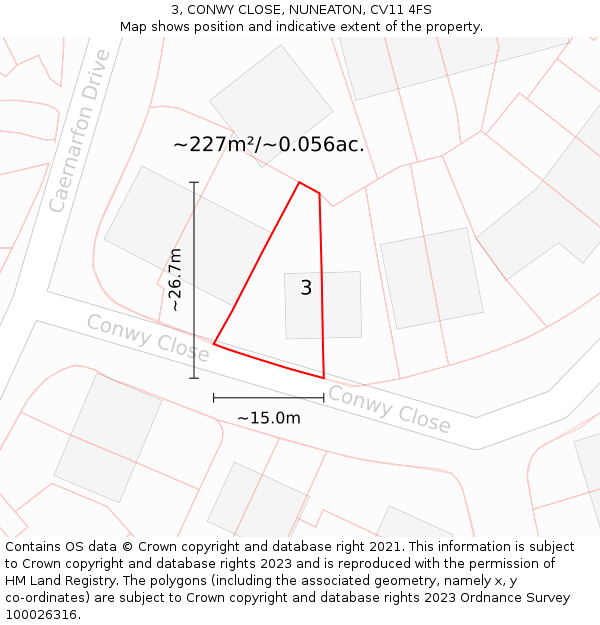 3, CONWY CLOSE, NUNEATON, CV11 4FS: Plot and title map