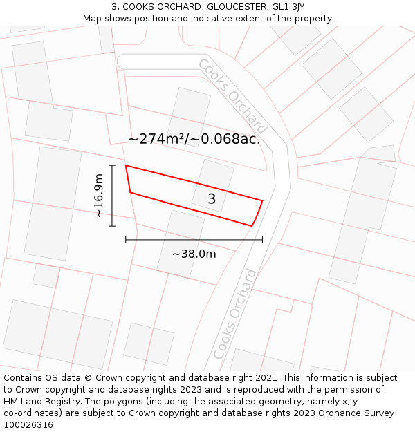 3, COOKS ORCHARD, GLOUCESTER, GL1 3JY: Plot and title map