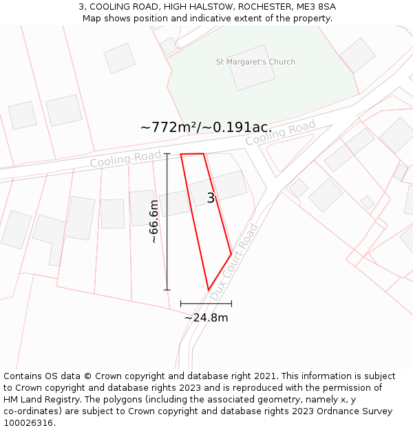 3, COOLING ROAD, HIGH HALSTOW, ROCHESTER, ME3 8SA: Plot and title map