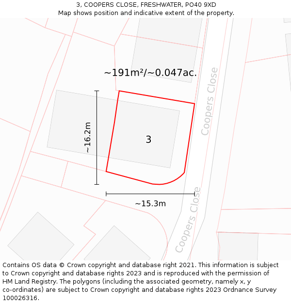 3, COOPERS CLOSE, FRESHWATER, PO40 9XD: Plot and title map