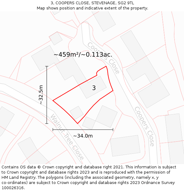 3, COOPERS CLOSE, STEVENAGE, SG2 9TL: Plot and title map