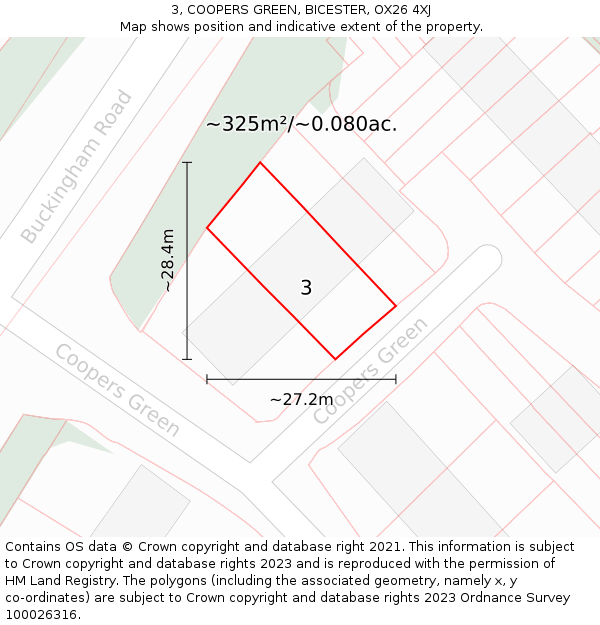 3, COOPERS GREEN, BICESTER, OX26 4XJ: Plot and title map