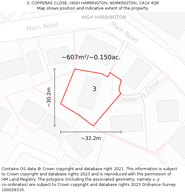 3, COPPERAS CLOSE, HIGH HARRINGTON, WORKINGTON, CA14 4QR: Plot and title map