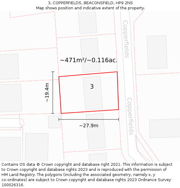 3, COPPERFIELDS, BEACONSFIELD, HP9 2NS: Plot and title map