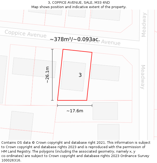 3, COPPICE AVENUE, SALE, M33 4ND: Plot and title map