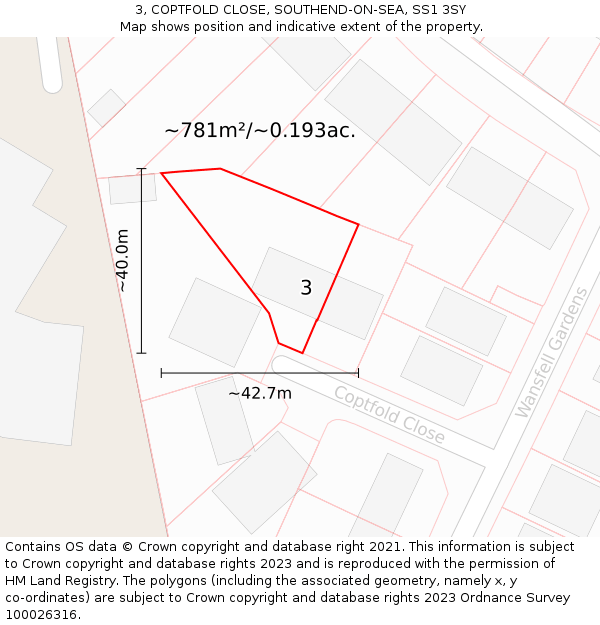 3, COPTFOLD CLOSE, SOUTHEND-ON-SEA, SS1 3SY: Plot and title map