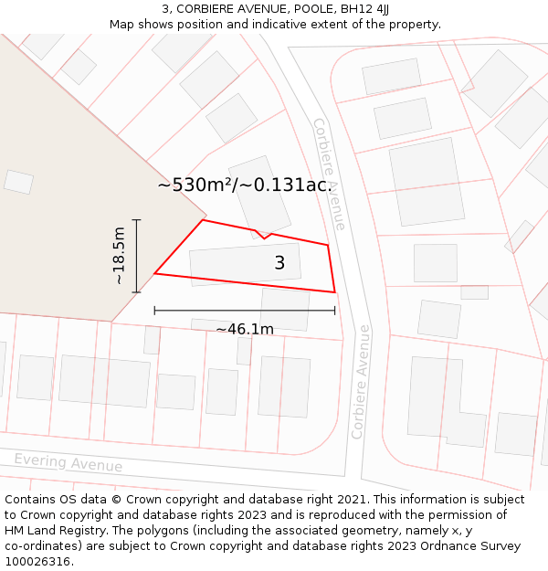 3, CORBIERE AVENUE, POOLE, BH12 4JJ: Plot and title map