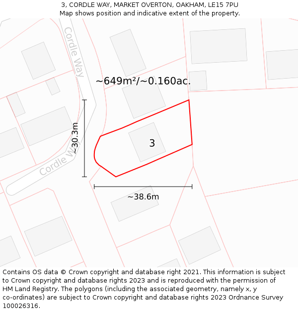 3, CORDLE WAY, MARKET OVERTON, OAKHAM, LE15 7PU: Plot and title map