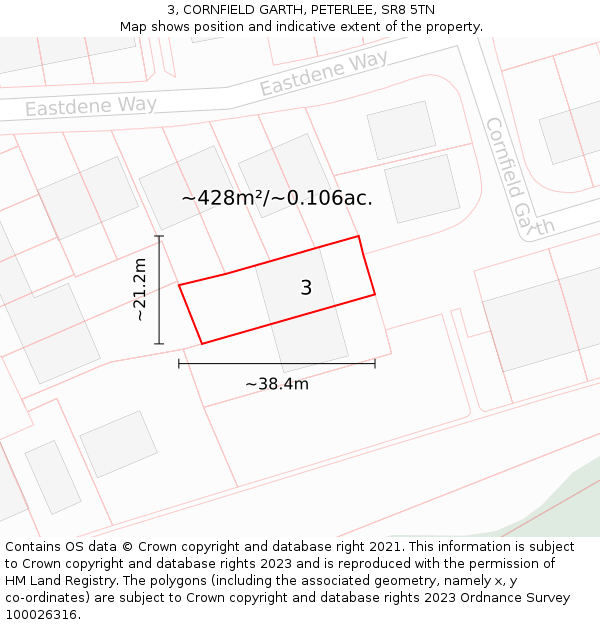 3, CORNFIELD GARTH, PETERLEE, SR8 5TN: Plot and title map