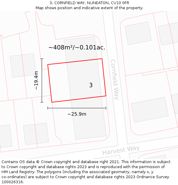 3, CORNFIELD WAY, NUNEATON, CV10 0FR: Plot and title map