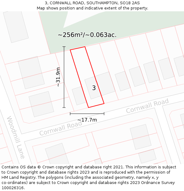 3, CORNWALL ROAD, SOUTHAMPTON, SO18 2AS: Plot and title map