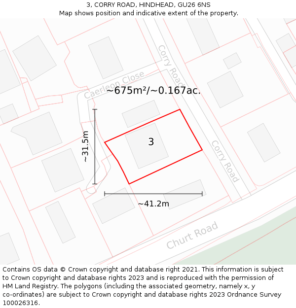 3, CORRY ROAD, HINDHEAD, GU26 6NS: Plot and title map