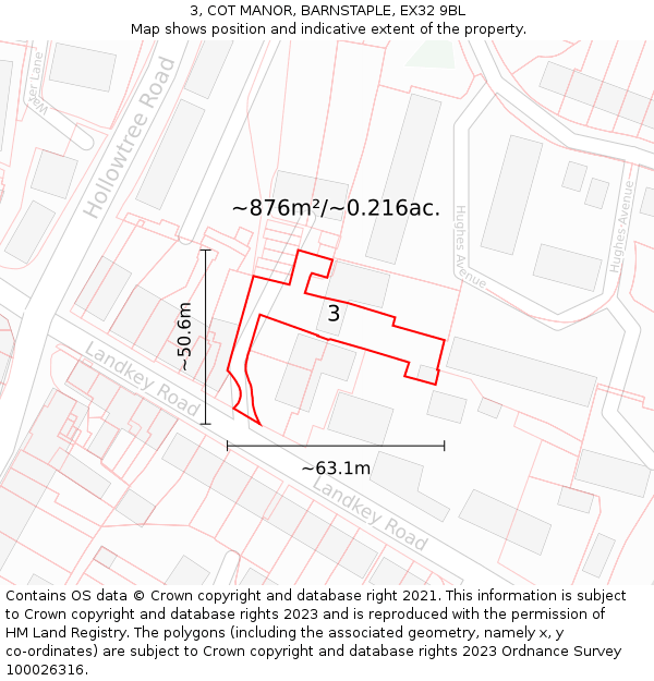 3, COT MANOR, BARNSTAPLE, EX32 9BL: Plot and title map