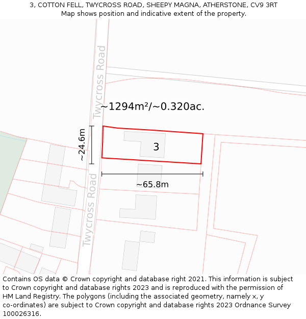 3, COTTON FELL, TWYCROSS ROAD, SHEEPY MAGNA, ATHERSTONE, CV9 3RT: Plot and title map