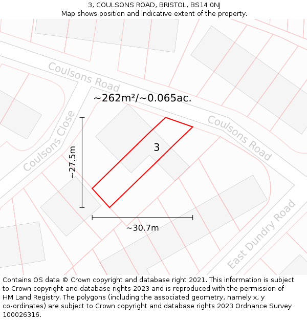 3, COULSONS ROAD, BRISTOL, BS14 0NJ: Plot and title map