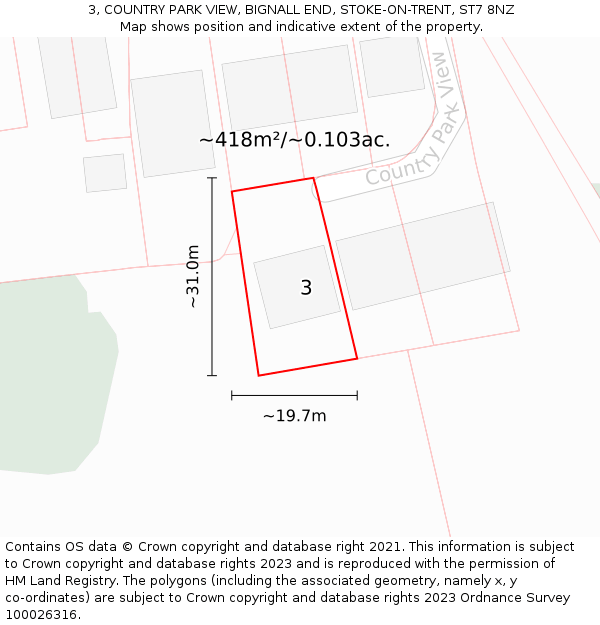 3, COUNTRY PARK VIEW, BIGNALL END, STOKE-ON-TRENT, ST7 8NZ: Plot and title map