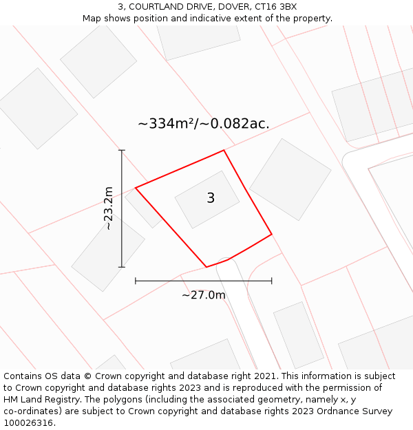 3, COURTLAND DRIVE, DOVER, CT16 3BX: Plot and title map