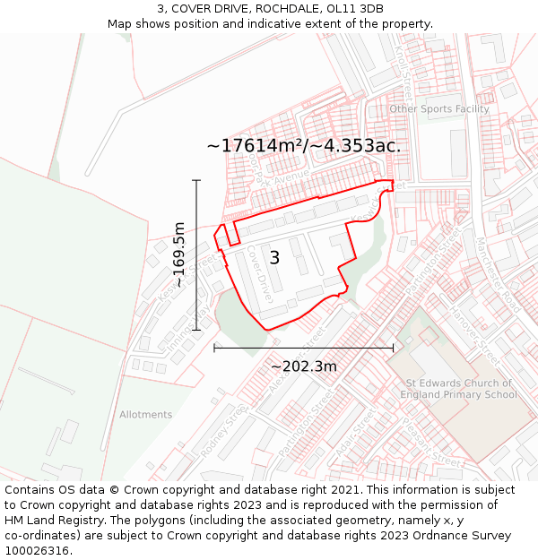 3, COVER DRIVE, ROCHDALE, OL11 3DB: Plot and title map