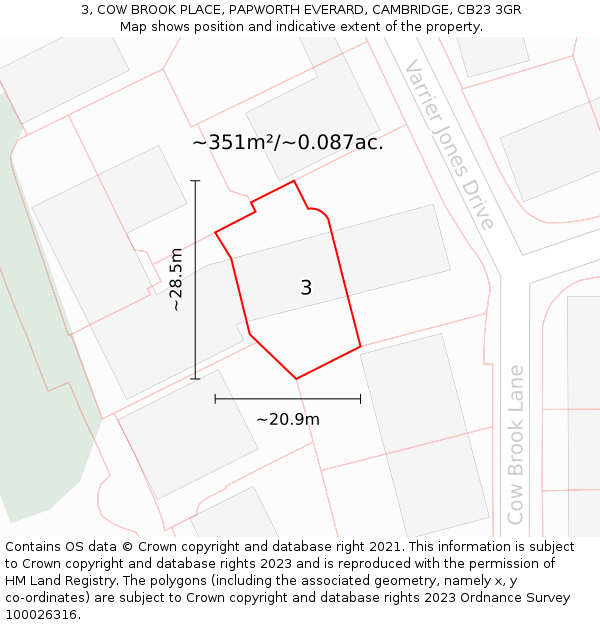3, COW BROOK PLACE, PAPWORTH EVERARD, CAMBRIDGE, CB23 3GR: Plot and title map