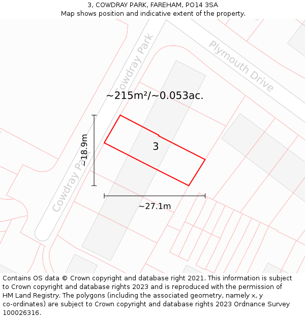 3, COWDRAY PARK, FAREHAM, PO14 3SA: Plot and title map