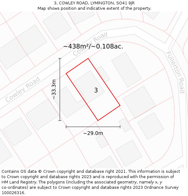 3, COWLEY ROAD, LYMINGTON, SO41 9JR: Plot and title map