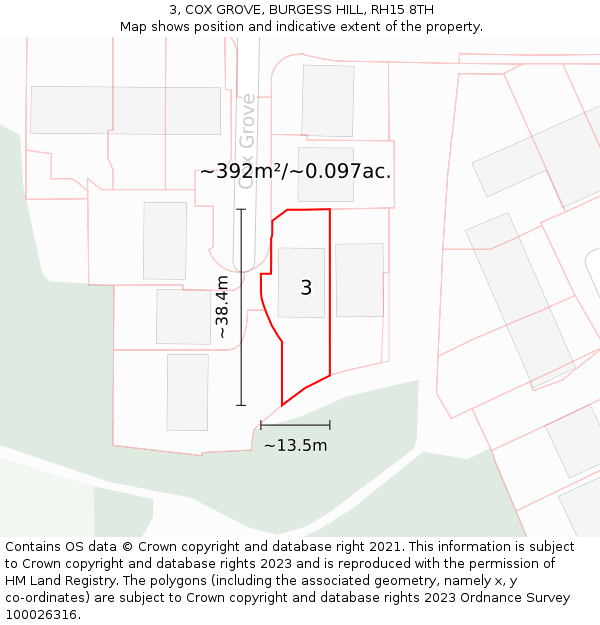 3, COX GROVE, BURGESS HILL, RH15 8TH: Plot and title map