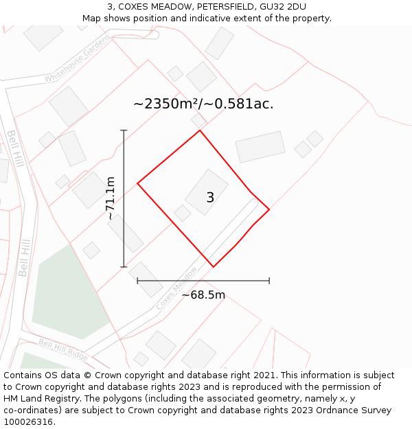 3, COXES MEADOW, PETERSFIELD, GU32 2DU: Plot and title map