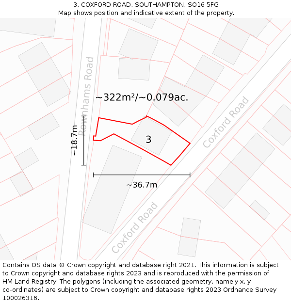 3, COXFORD ROAD, SOUTHAMPTON, SO16 5FG: Plot and title map