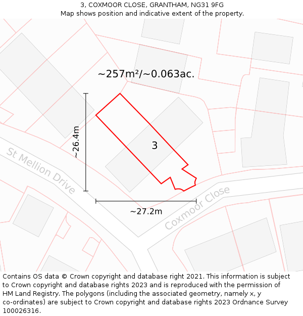 3, COXMOOR CLOSE, GRANTHAM, NG31 9FG: Plot and title map