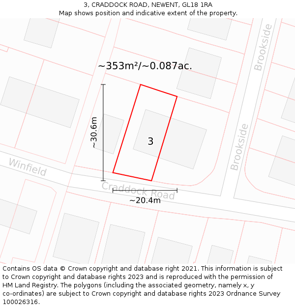 3, CRADDOCK ROAD, NEWENT, GL18 1RA: Plot and title map