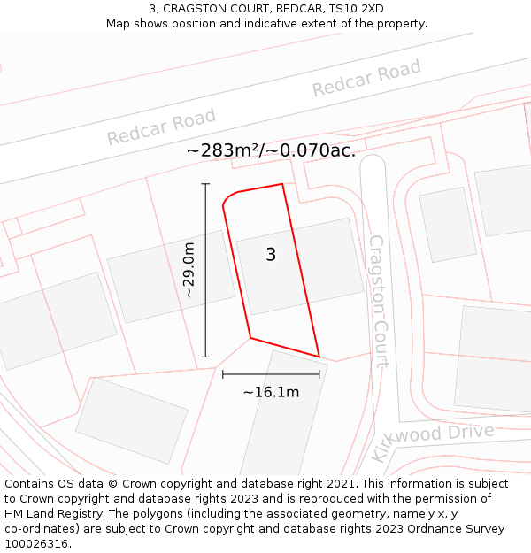 3, CRAGSTON COURT, REDCAR, TS10 2XD: Plot and title map