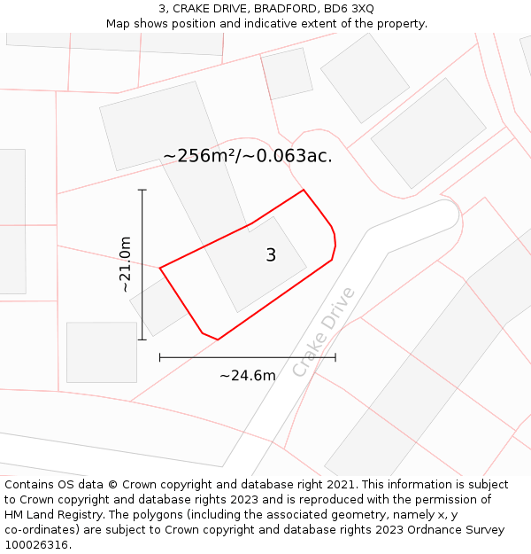 3, CRAKE DRIVE, BRADFORD, BD6 3XQ: Plot and title map