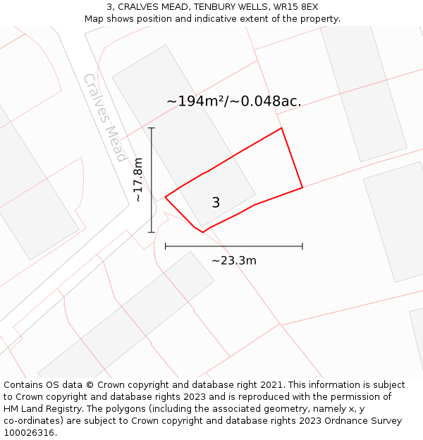 3, CRALVES MEAD, TENBURY WELLS, WR15 8EX: Plot and title map