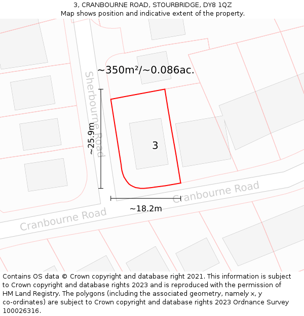 3, CRANBOURNE ROAD, STOURBRIDGE, DY8 1QZ: Plot and title map