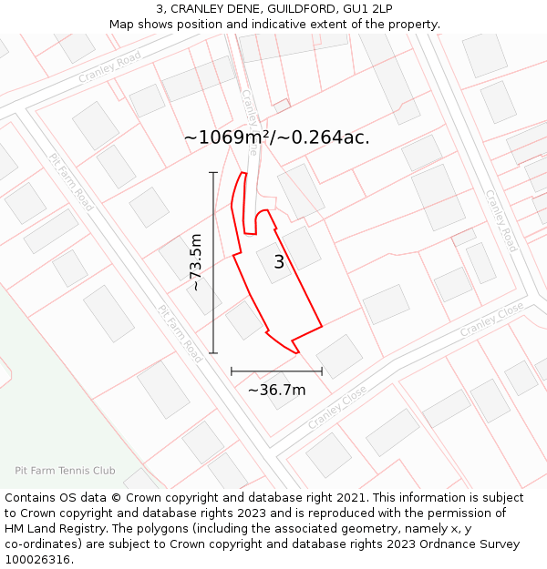 3, CRANLEY DENE, GUILDFORD, GU1 2LP: Plot and title map