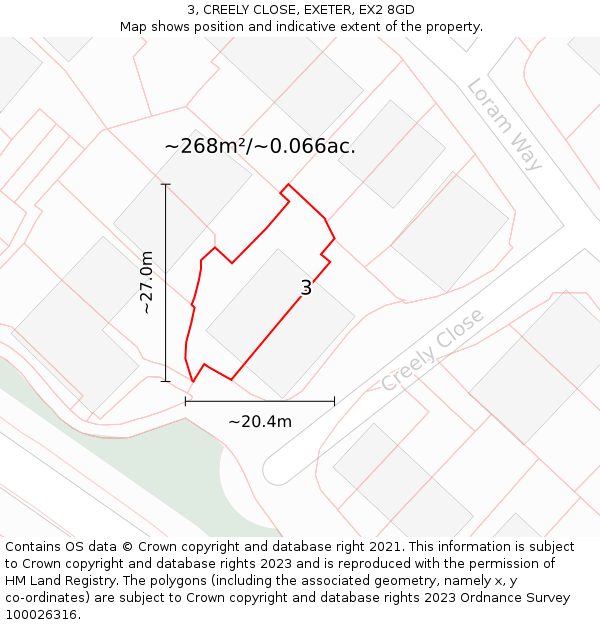 3, CREELY CLOSE, EXETER, EX2 8GD: Plot and title map