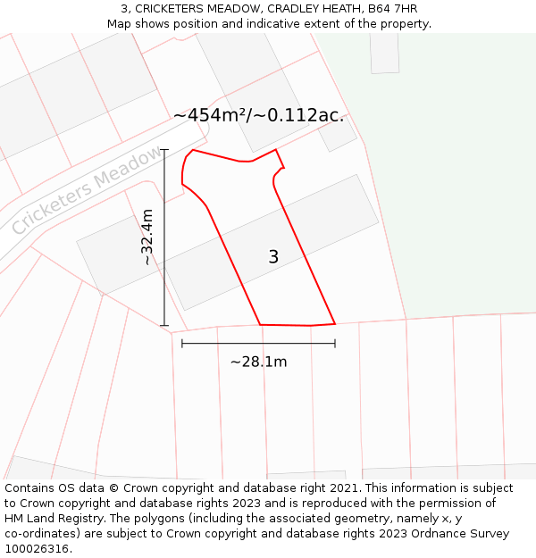 3, CRICKETERS MEADOW, CRADLEY HEATH, B64 7HR: Plot and title map