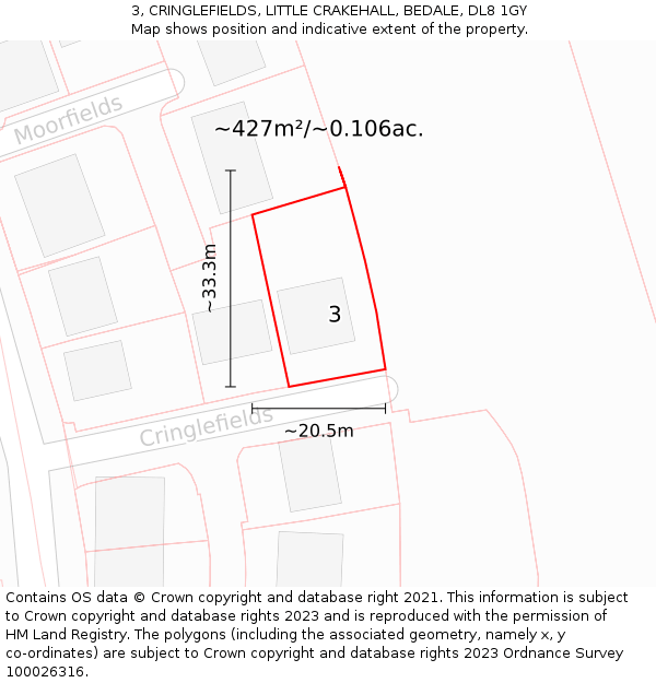 3, CRINGLEFIELDS, LITTLE CRAKEHALL, BEDALE, DL8 1GY: Plot and title map