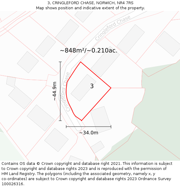3, CRINGLEFORD CHASE, NORWICH, NR4 7RS: Plot and title map