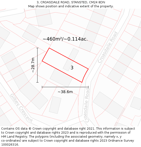 3, CROASDAILE ROAD, STANSTED, CM24 8DN: Plot and title map