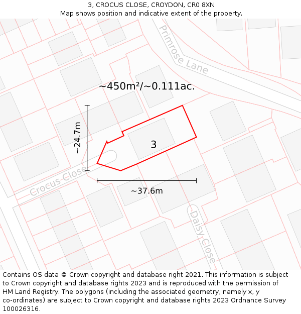 3, CROCUS CLOSE, CROYDON, CR0 8XN: Plot and title map